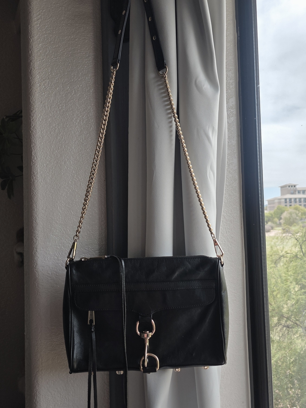 Rebecca Minkoff Black Leather Shoulder Bag with Gold Hardware
